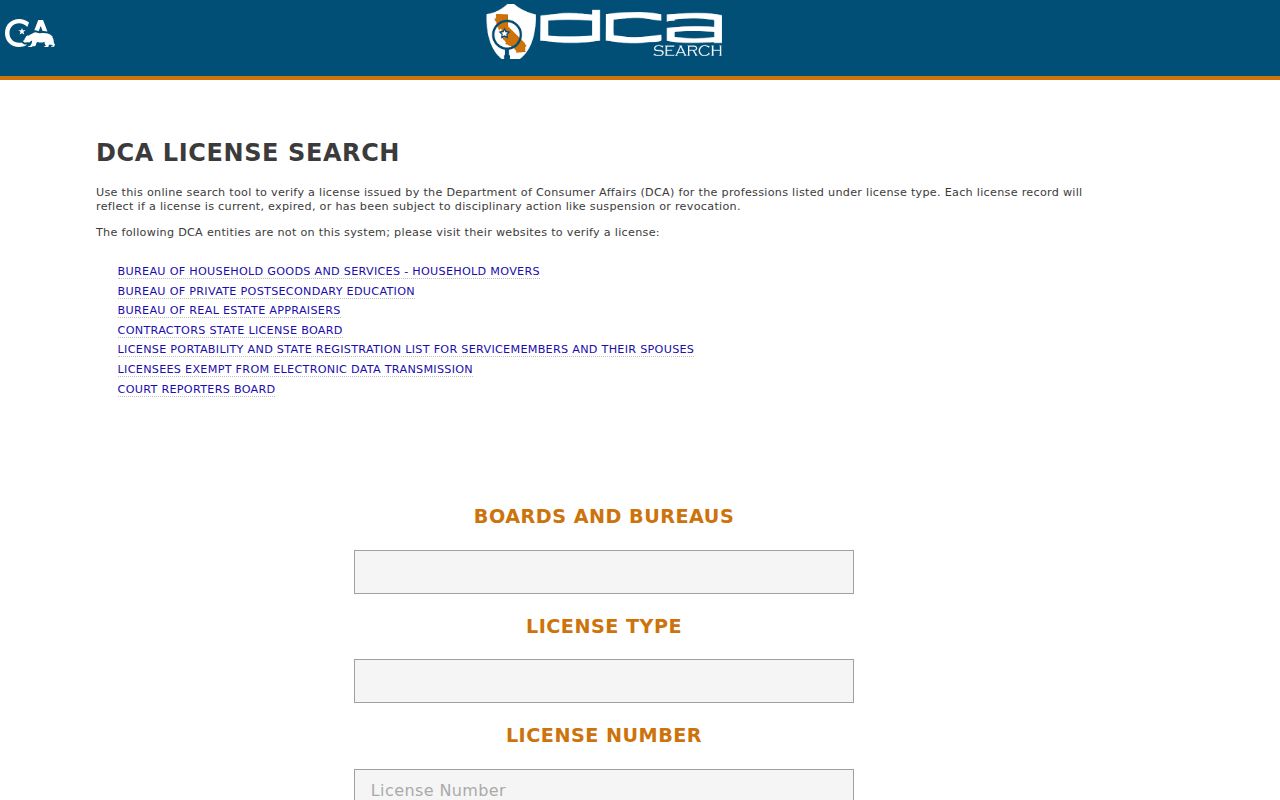 Beaumont people search California DCA professional license search