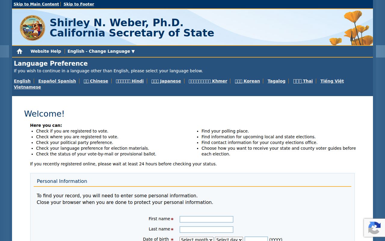 Beaumont people search California My Voter Status lookup