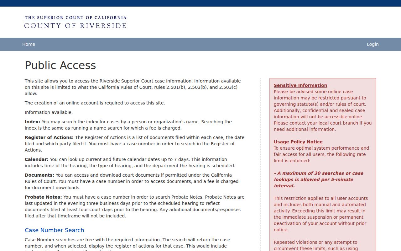 Beaumont people search Riverside court public case search portal