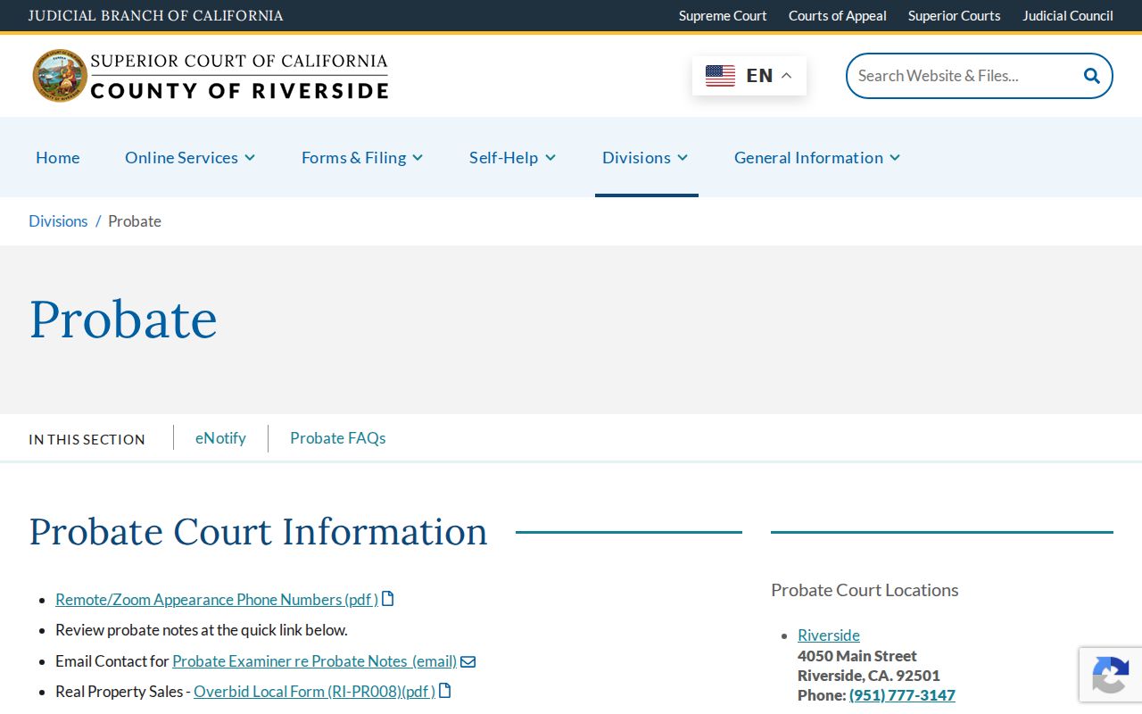 Beaumont public records Riverside Superior Court probate division