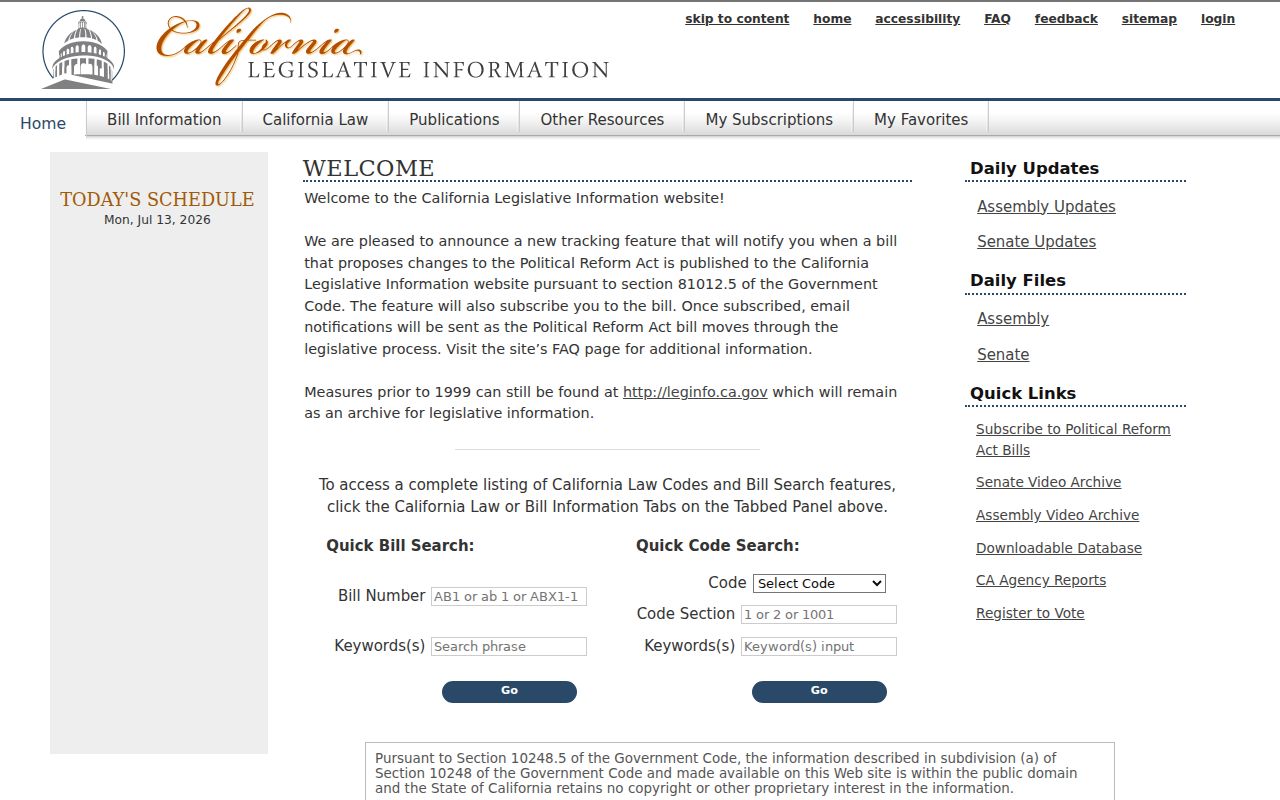 Beaumont voter registration records California Legislative Information code lookup